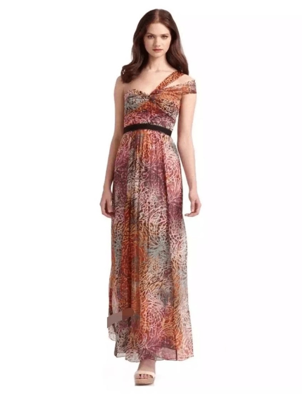 BCBGMaxAzria Multicolor silk one shoulder Maxi Dress